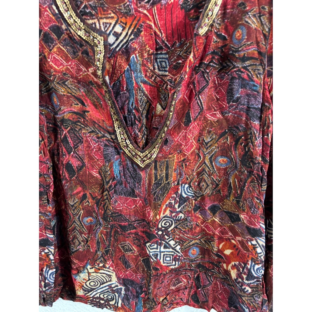 Chicos Womens Lot of 3 Tops Size 0 Linen Ikat Jacket Sequin Tunic Brown Blouse - Picture 8 of 16